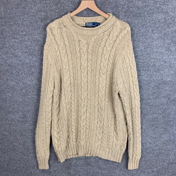 Polo Ralph Lauren Other - Polo Ralph Lauren Cable‎ Knit Sweater LT Beige Wool Alpaca Blend Crew Neck
